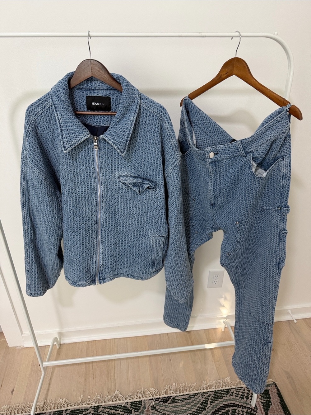 Fashion Nova Blue Knit Jacket and Jeans Set